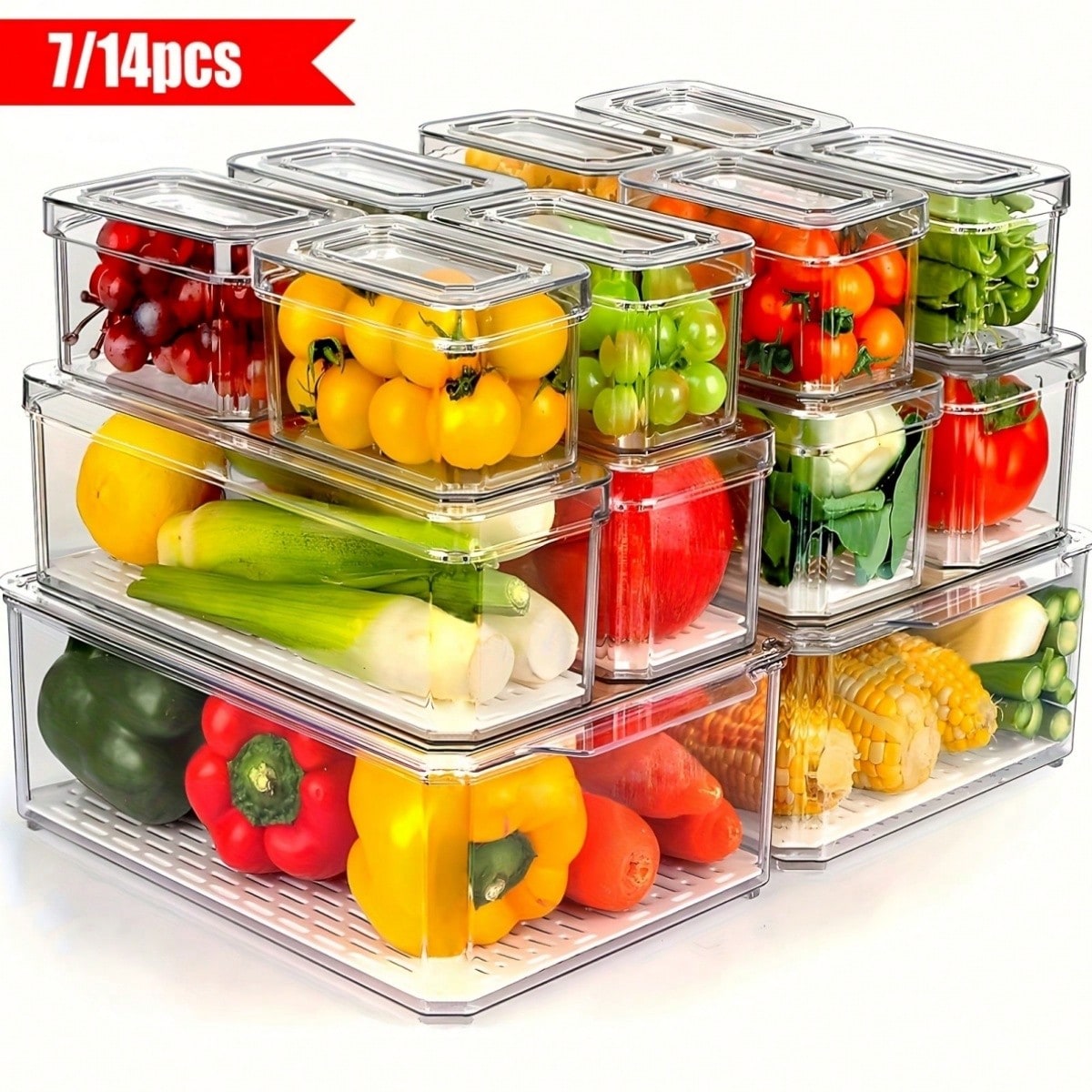 Food Storage Vegetables - Lot de 7/14 bacs de rangement