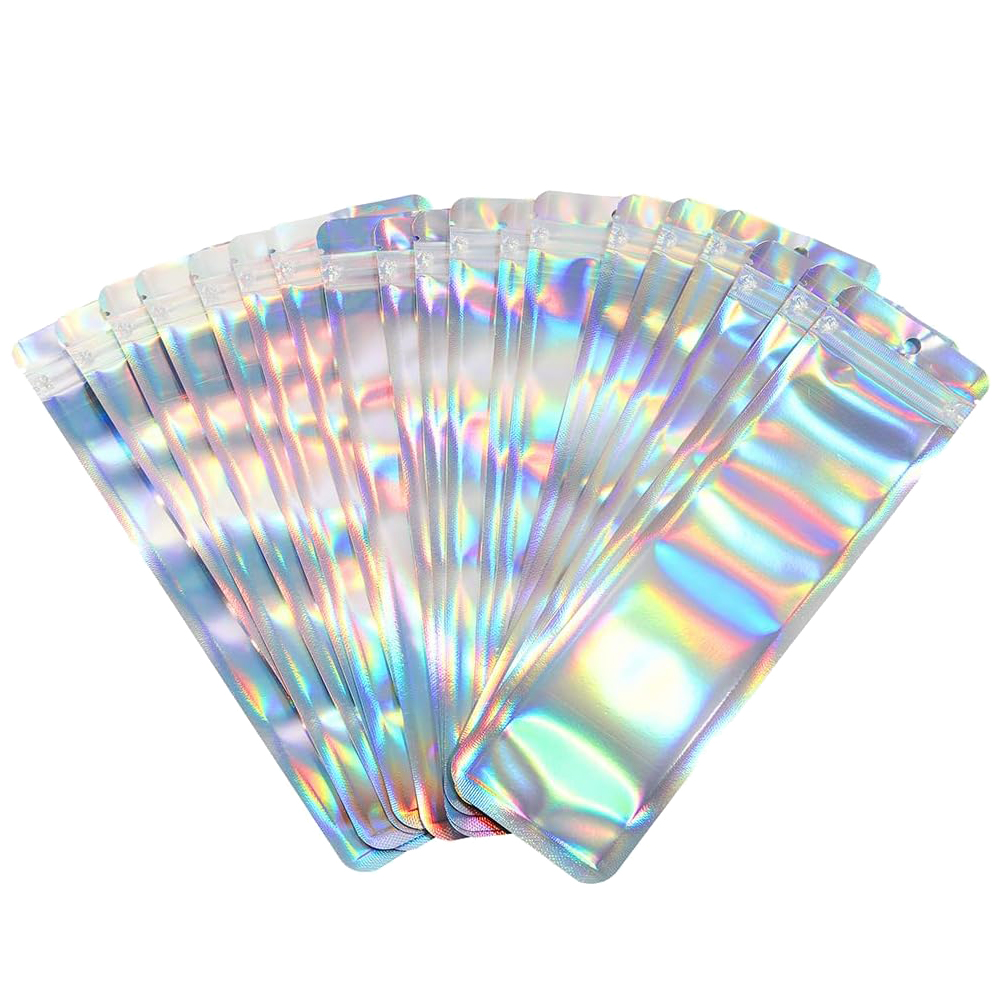 Food Storage Ziploc Bags - Sacs d'emballage holographiques longs, 50 pièces,